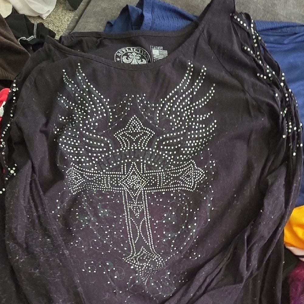 Affliction Black Tank Top with Winged Cross Design